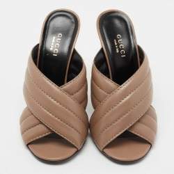 Gucci Beige Quilted Leather Criss Cross Webby Slide Sandals  Size 35
