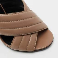 Gucci Beige Quilted Leather Criss Cross Webby Slide Sandals  Size 35