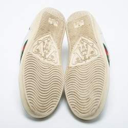 Gucci White Leather And Python Embossed Leather Bee Ace  Sneakers Size 38.5