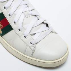 Gucci White Leather And Python Embossed Leather Bee Ace  Sneakers Size 38.5