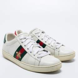 Gucci White Leather And Python Embossed Leather Bee Ace  Sneakers Size 38.5