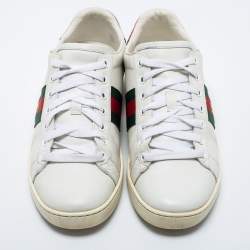Gucci White Leather And Python Embossed Leather Bee Ace  Sneakers Size 38.5