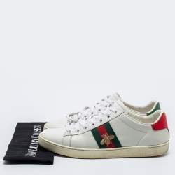 Gucci White Leather And Python Embossed Leather Bee Ace  Sneakers Size 38.5