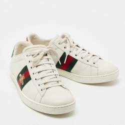 Pre Owned حذاء رياضي غوتشي أيس جلد نقشة ثعبان وجلد أبيض بشراشيب مقاس 38