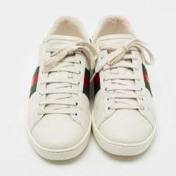 Pre Owned حذاء رياضي غوتشي أيس جلد نقشة ثعبان وجلد أبيض بشراشيب مقاس 38