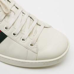 Pre Owned حذاء رياضي غوتشي أيس جلد نقشة ثعبان وجلد أبيض بشراشيب مقاس 38