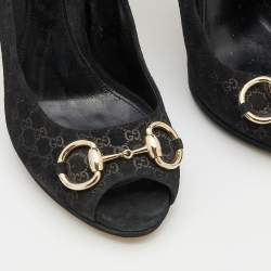 Gucci Black Microguccissima Suede Horsebit Peep Toe Pumps Size 39