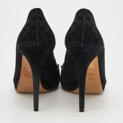 Gucci Black Microguccissima Suede Horsebit Peep Toe Pumps Size 39