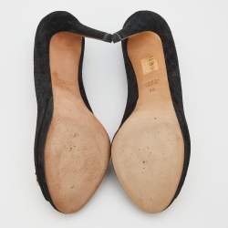 Gucci Black Microguccissima Suede Horsebit Peep Toe Pumps Size 39