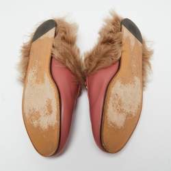 Pre Owned Gucci Pink Leather Horsebit Princetown Horsebit Flat Mules Size 37