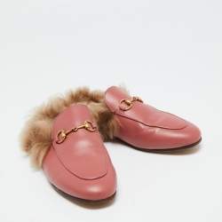 Pre Owned Gucci Pink Leather Horsebit Princetown Horsebit Flat Mules Size 37