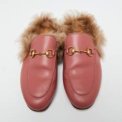 Pre Owned Gucci Pink Leather Horsebit Princetown Horsebit Flat Mules Size 37