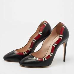 Pre Owned Gucci Black/Red Leather Kingsnake Pumps Size 38