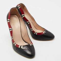 Pre Owned Gucci Black/Red Leather Kingsnake Pumps Size 38