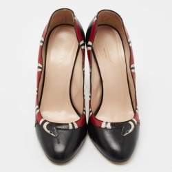Pre Owned Gucci Black/Red Leather Kingsnake Pumps Size 38