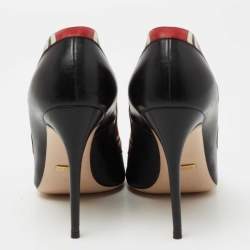 Pre Owned Gucci Black/Red Leather Kingsnake Pumps Size 38