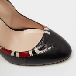 Pre Owned Gucci Black/Red Leather Kingsnake Pumps Size 38