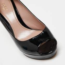 Pre Owned Gucci Black Patent Leather Peep Toe Platform Pumps Size 38