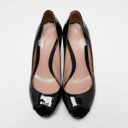 Pre Owned Gucci Black Patent Leather Peep Toe Platform Pumps Size 38