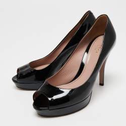 Pre Owned Gucci Black Patent Leather Peep Toe Platform Pumps Size 38