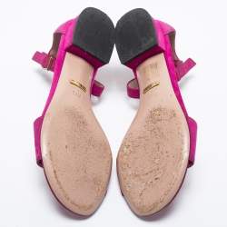 Pre Owned Gucci Pink Suede Horsebit Accent Ankle Strap Sandals Size 37.5