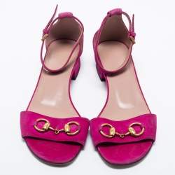 Pre Owned Gucci Pink Suede Horsebit Accent Ankle Strap Sandals Size 37.5