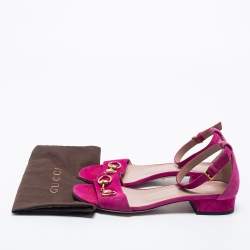 Pre Owned Gucci Pink Suede Horsebit Accent Ankle Strap Sandals Size 37.5