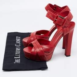 Gucci Red Leather Strappy Platform Sandals Size 37.5