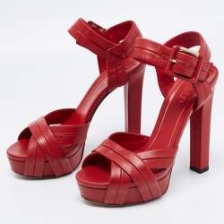Gucci Red Leather Strappy Platform Sandals Size 37.5