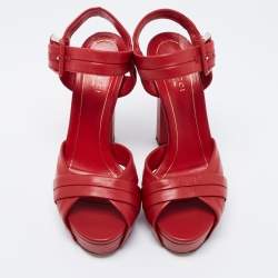 Gucci Red Leather Strappy Platform Sandals Size 37.5