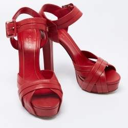 Gucci Red Leather Strappy Platform Sandals Size 37.5