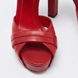 Gucci Red Leather Strappy Platform Sandals Size 37.5