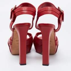 Gucci Red Leather Strappy Platform Sandals Size 37.5