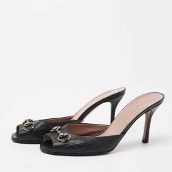 Gucci Black Guccissima Leather Horsebit Slide Sandals Size 39