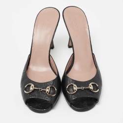 Gucci Black Guccissima Leather Horsebit Slide Sandals Size 39