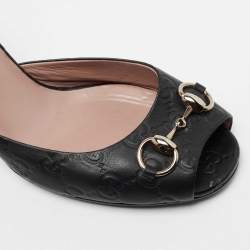 Gucci Black Guccissima Leather Horsebit Slide Sandals Size 39