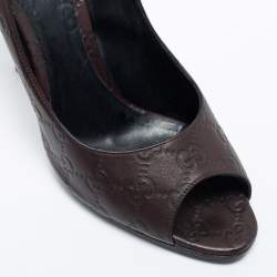 Pre Owned Gucci Dark Brown Guccissima Leather Peep Toe Pumps Size 40