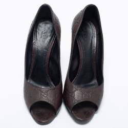 Pre Owned Gucci Dark Brown Guccissima Leather Peep Toe Pumps Size 40