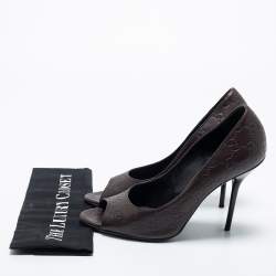 Pre Owned Gucci Dark Brown Guccissima Leather Peep Toe Pumps Size 40
