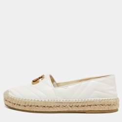 Pre Owned Gucci White Matelassé Leather GG Marmont Flat Espadrilles Size 37.5