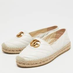 Pre Owned Gucci White Matelassé Leather GG Marmont Flat Espadrilles Size 37.5