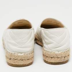 Pre Owned Gucci White Matelassé Leather GG Marmont Flat Espadrilles Size 37.5