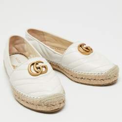 Pre Owned Gucci White Matelassé Leather GG Marmont Flat Espadrilles Size 37.5