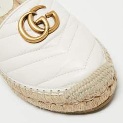 Pre Owned Gucci White Matelassé Leather GG Marmont Flat Espadrilles Size 37.5