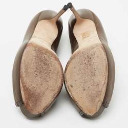 Pre Owned Gucci Brown Leather Whipstitch Peep Toe Platform Pumps Size 38