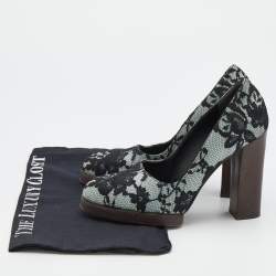 Gucci Black/Grey Floral Lace And Satin Block Heel Pumps Size 36