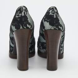 Gucci Black/Grey Floral Lace And Satin Block Heel Pumps Size 36