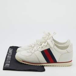 Gucci White Micro Guccissima Leather Web Detail Low Top Sneakers Size 36.5