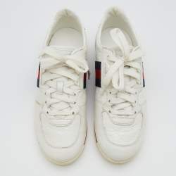 Gucci White Micro Guccissima Leather Web Detail Low Top Sneakers Size 36.5