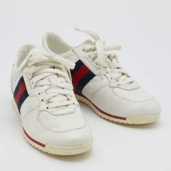 Gucci White Micro Guccissima Leather Web Detail Low Top Sneakers Size 36.5